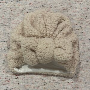 Cozy Cream Fleece Beanie with Bow